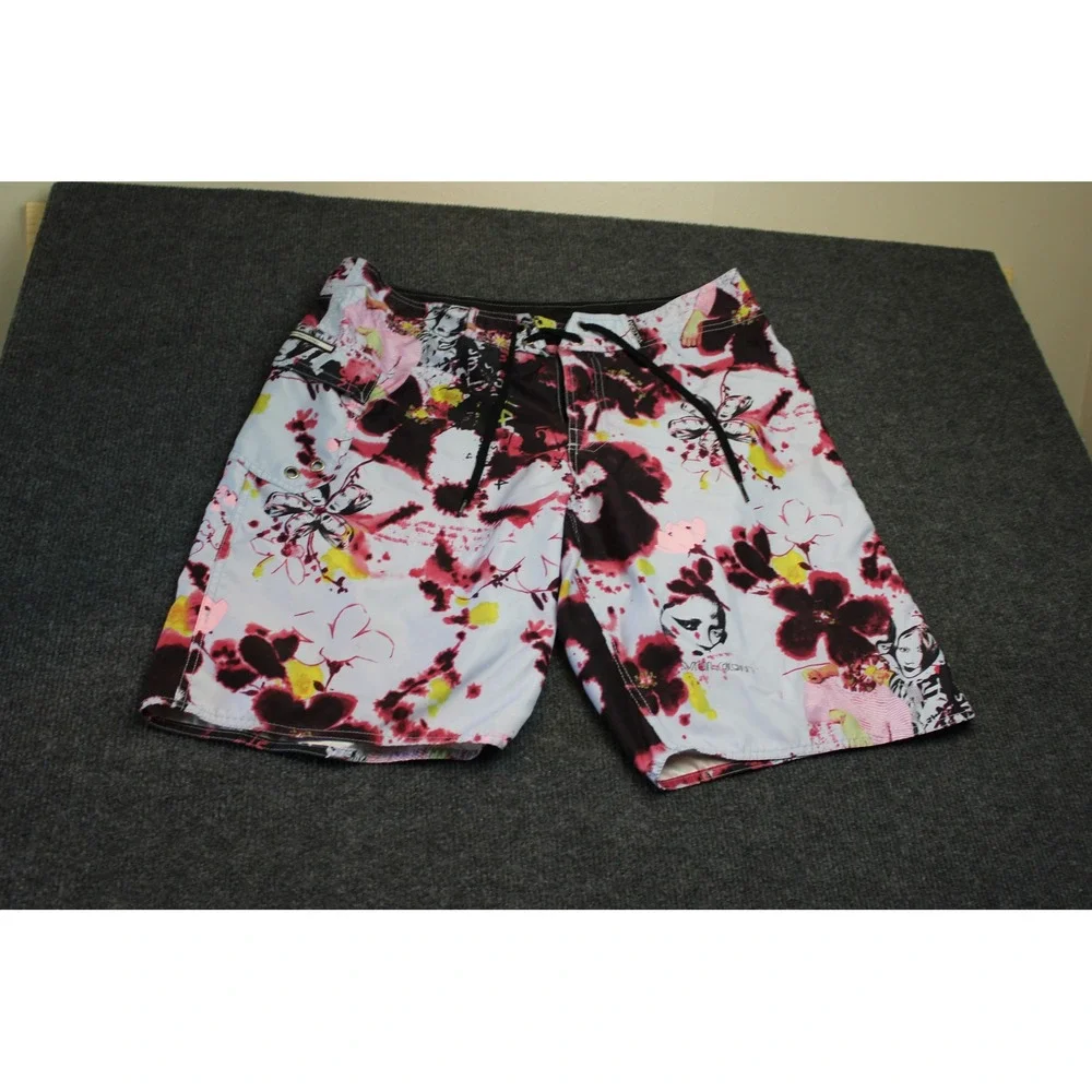 Volcom Modulator Technology Board Shorts Mens 36 Graphic Floral Face Print Blue